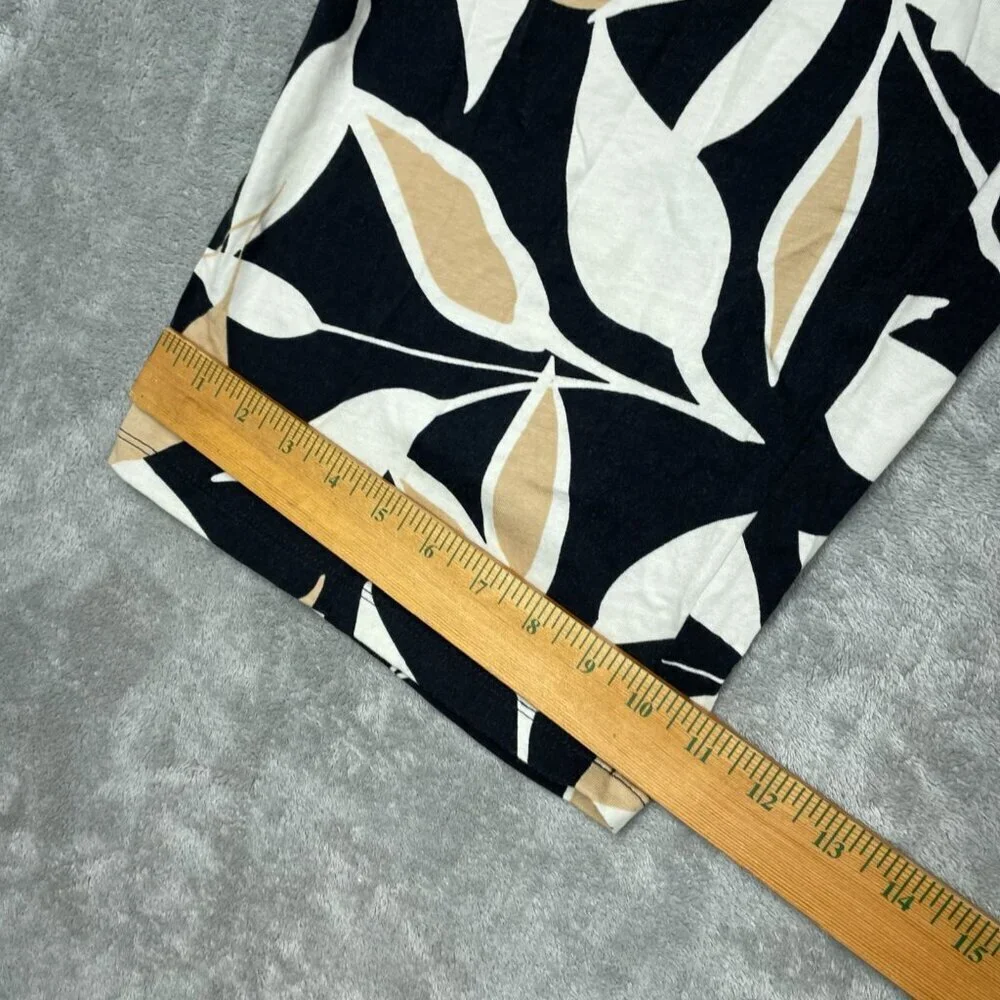 D&Co Beach Womens Leaf Print Capri Pants Black & Beige Size 1XP a1555 - Picture 2 of 9